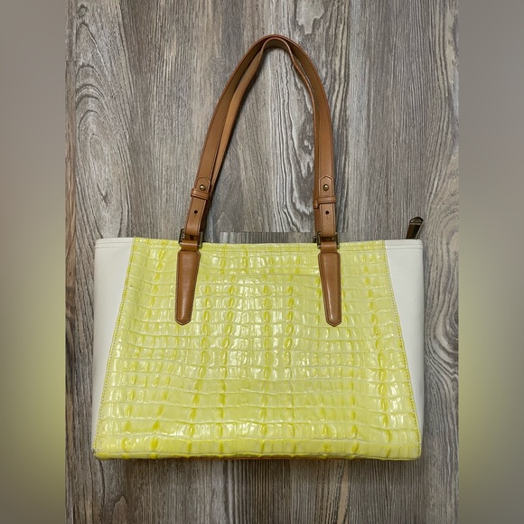 Brahmin Medium Arno Tote Limelight Ivory Brown La Scala Tri-Texture Leather Bag - Picture 2 of 16
